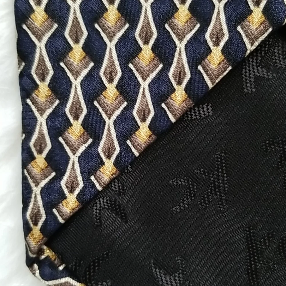 Kenneth Cole All Silk Navy w. Gold Brown Tan Tie